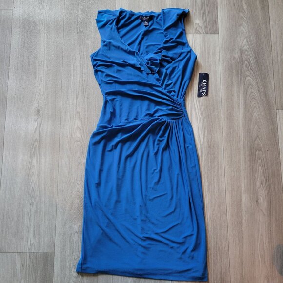 Chaps Blue Sleeveless Ruffle V-Neck Dress  NWT - Picture 5 of 10